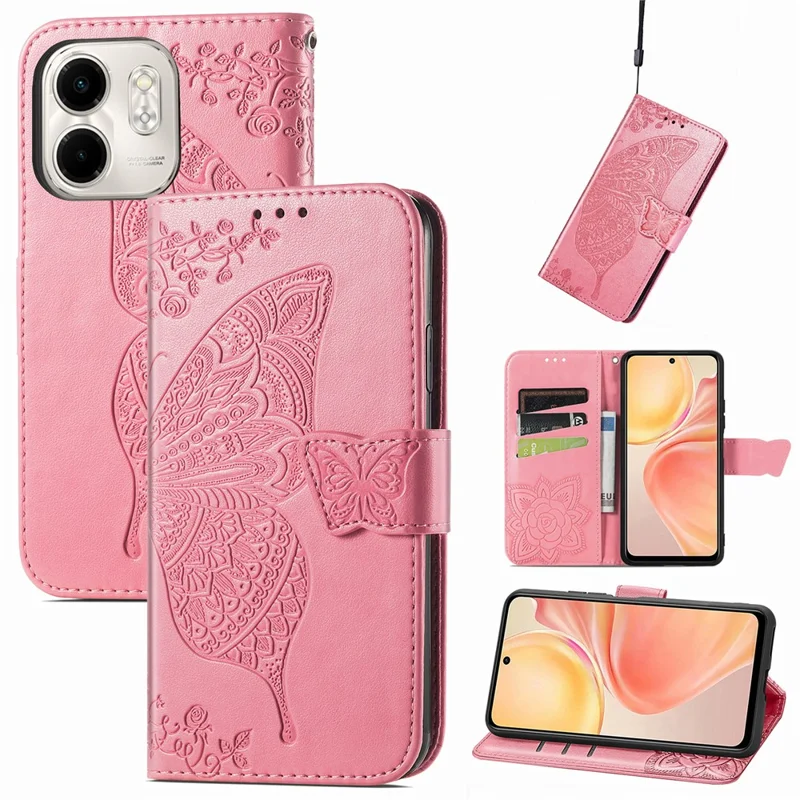 For Infinix Smart 9 4G Case PU Leather Wallet Phone Cover Butterfly Pattern - Pink