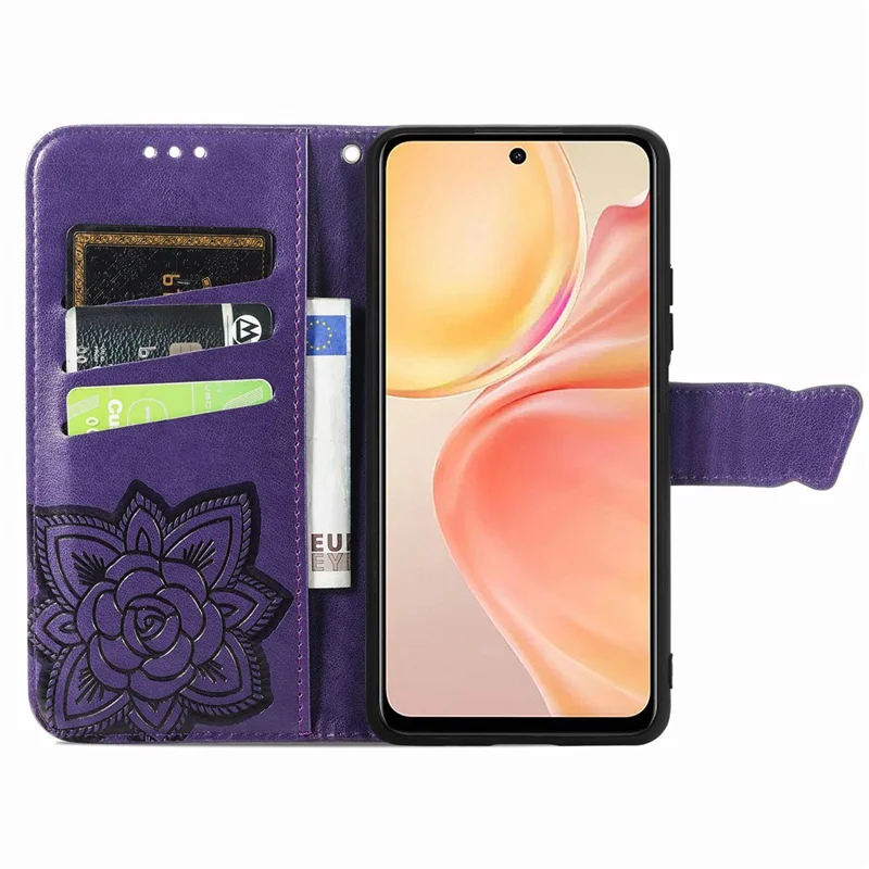 For Infinix Smart 9 4G Case PU Leather Wallet Phone Cover Butterfly Pattern - Dark Purple
