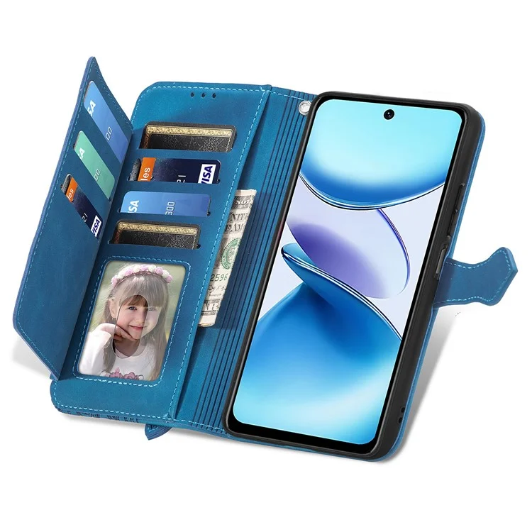 For Infinix Smart 9 4G Zipper Wallet Case with Strap Flower Imprint PU Leather Phone Cover - Blue