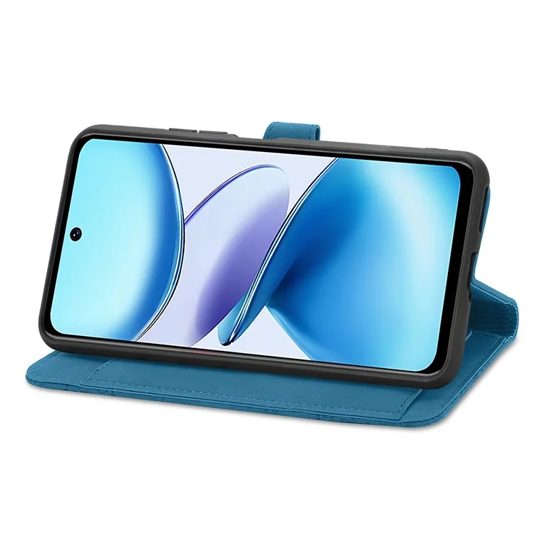 For Infinix Smart 9 4G Zipper Wallet Case with Strap Flower Imprint PU Leather Phone Cover - Blue
