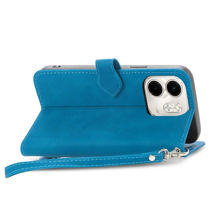 For Infinix Smart 9 4G Zipper Wallet Case with Strap Flower Imprint PU Leather Phone Cover - Blue