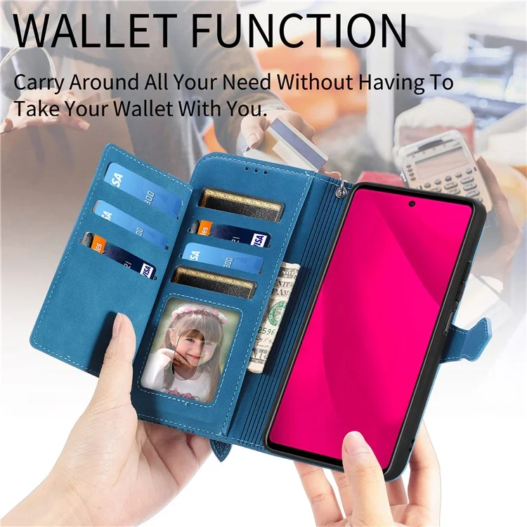 For Infinix Smart 9 4G Zipper Wallet Case with Strap Flower Imprint PU Leather Phone Cover - Blue