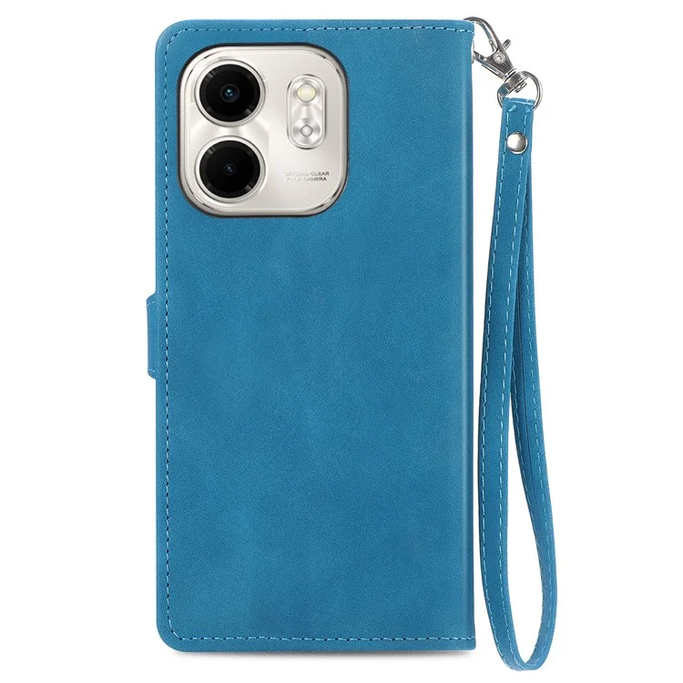 For Infinix Smart 9 4G Zipper Wallet Case with Strap Flower Imprint PU Leather Phone Cover - Blue