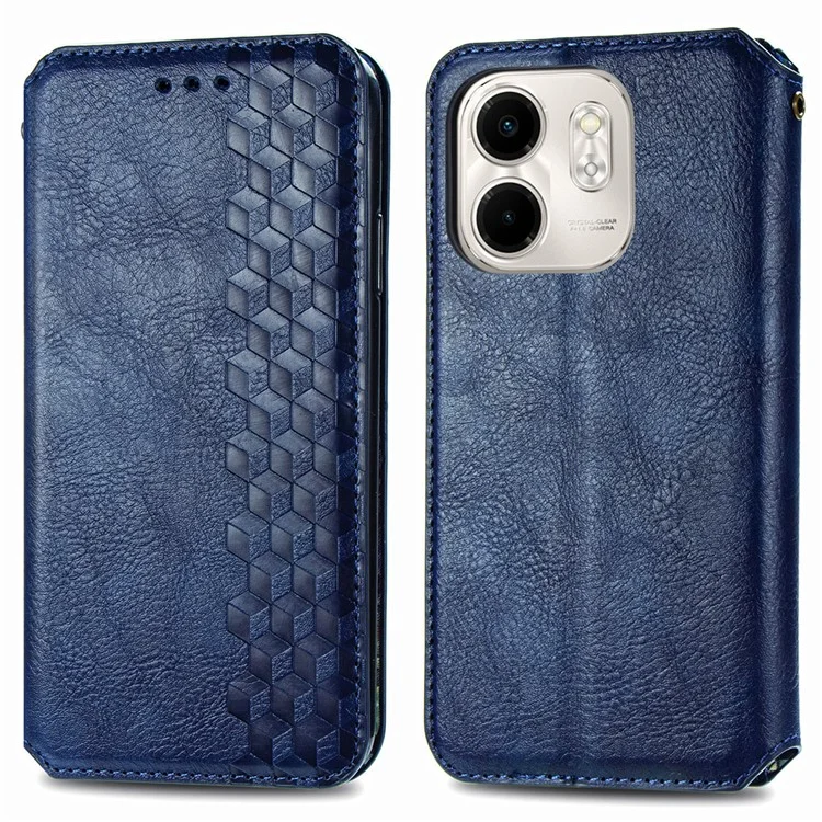 For Infinix Smart 9 4G PU Leather Case Rhombus Imprint Wallet Stand Phone Cover - Blue