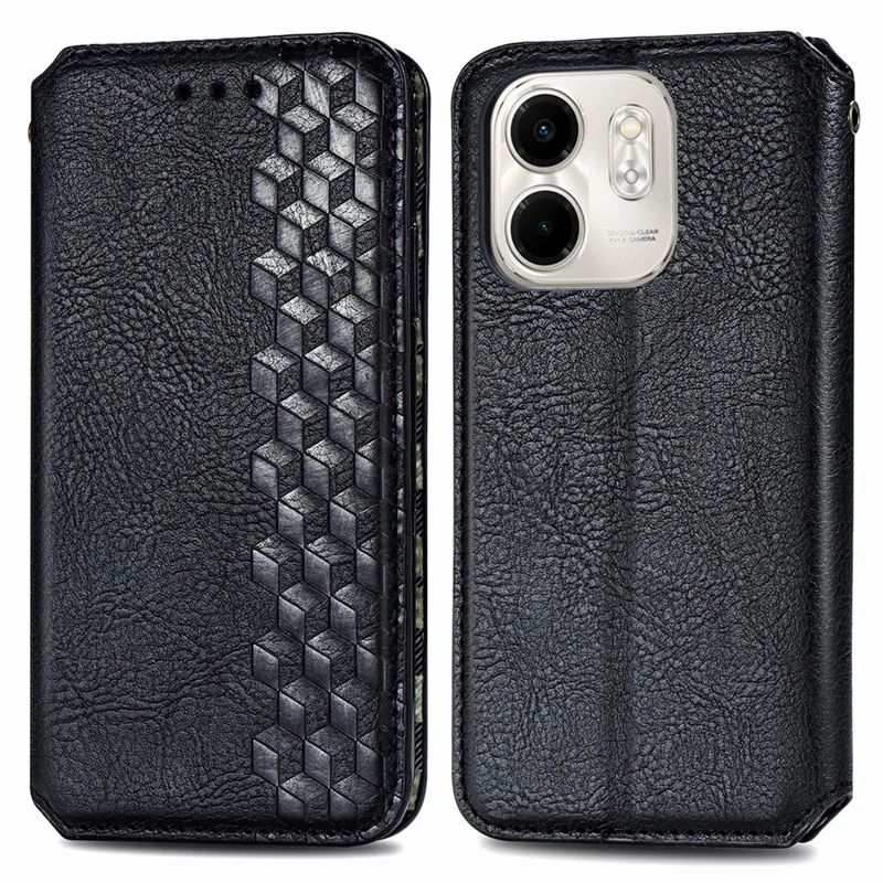 For Infinix Smart 9 4G PU Leather Case Rhombus Imprint Wallet Stand Phone Cover - Black