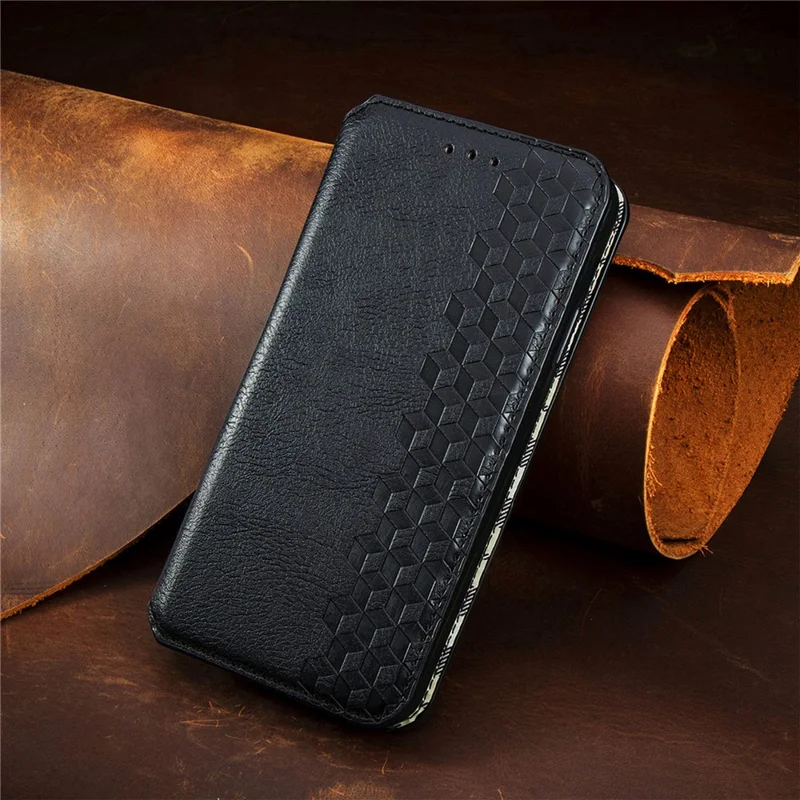 For Infinix Smart 9 4G PU Leather Case Rhombus Imprint Wallet Stand Phone Cover - Black