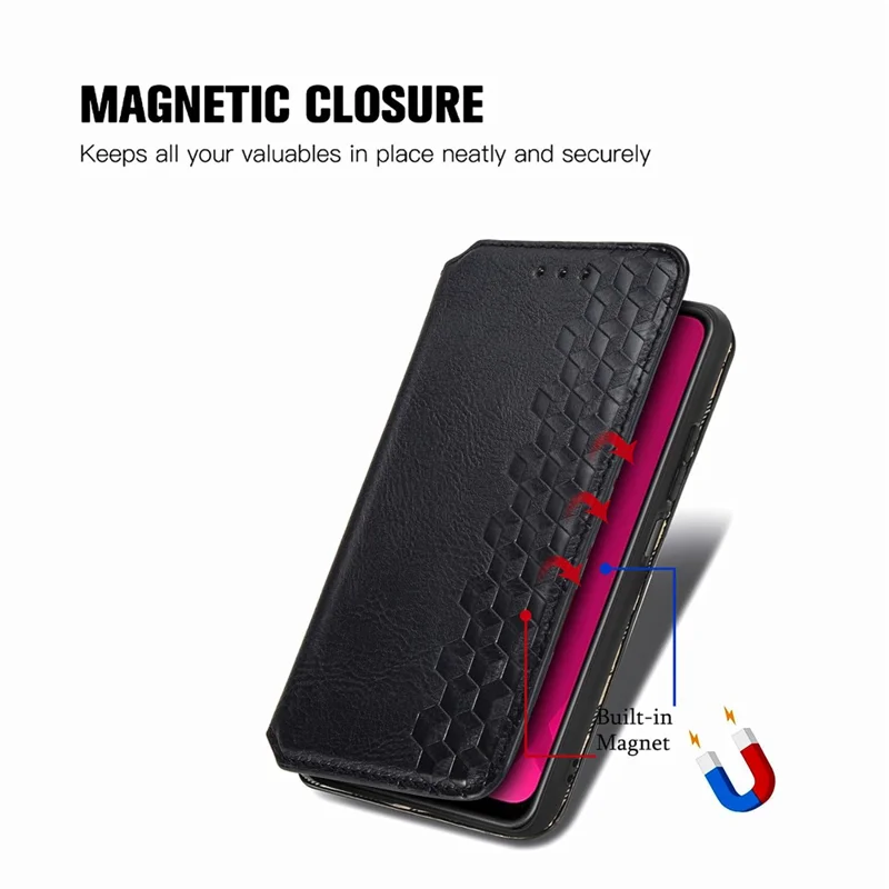 For Infinix Smart 9 4G PU Leather Case Rhombus Imprint Wallet Stand Phone Cover - Black