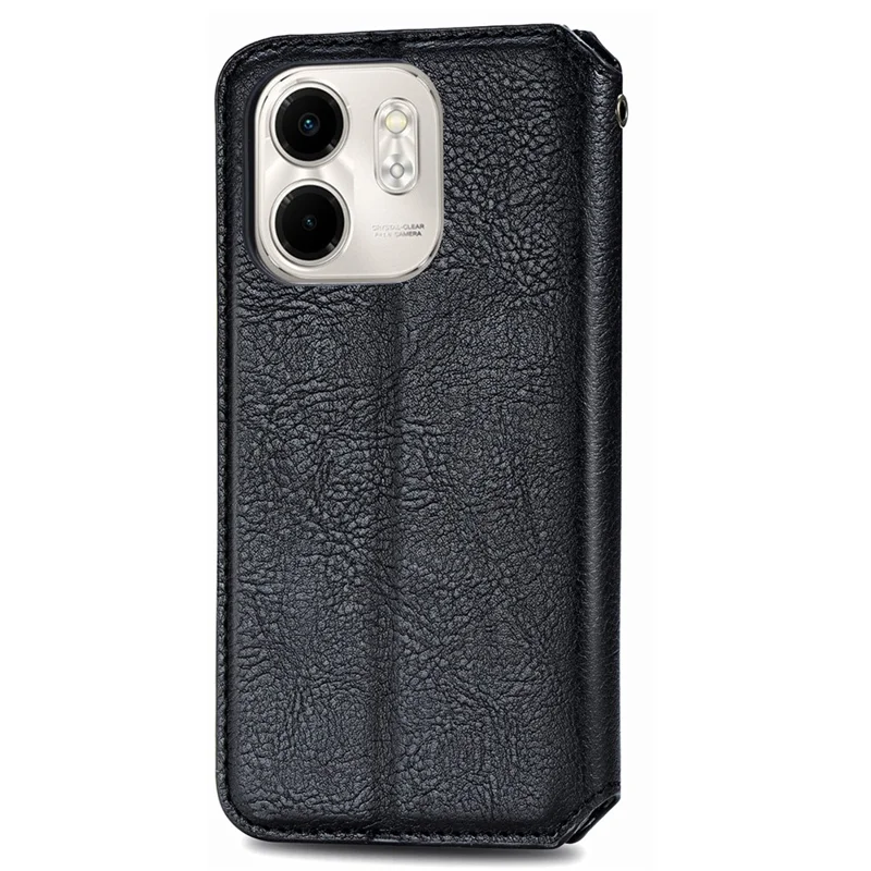 For Infinix Smart 9 4G PU Leather Case Rhombus Imprint Wallet Stand Phone Cover - Black