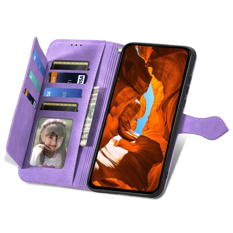 For Motorola Moto G35 5G Case Zipper Wallet PU Leather Flower Imprint Phone Cover - Light Purple