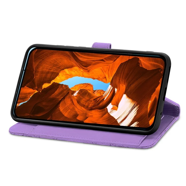 For Motorola Moto G35 5G Case Zipper Wallet PU Leather Flower Imprint Phone Cover - Light Purple