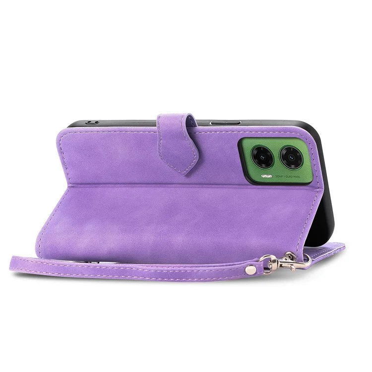 For Motorola Moto G35 5G Case Zipper Wallet PU Leather Flower Imprint Phone Cover - Light Purple