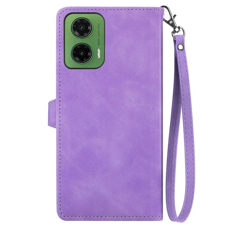 For Motorola Moto G35 5G Case Zipper Wallet PU Leather Flower Imprint Phone Cover - Light Purple
