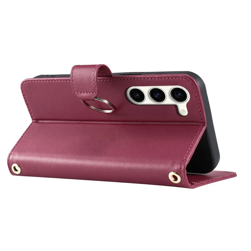 For Samsung Galaxy S23 Crossbody Leather Case Ring Buckle Wallet Stand Rhombus Mobile Cover - Red