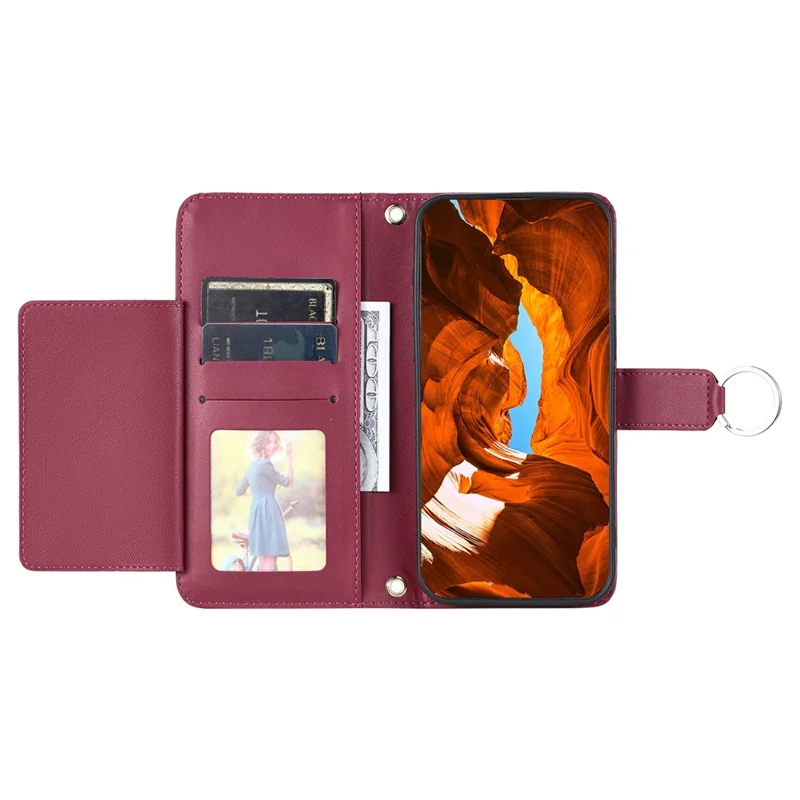 For Samsung Galaxy A15 4G / 5G Crossbody Leather Case Ring Buckle Wallet Stand Rhombus Mobile Cover - Red