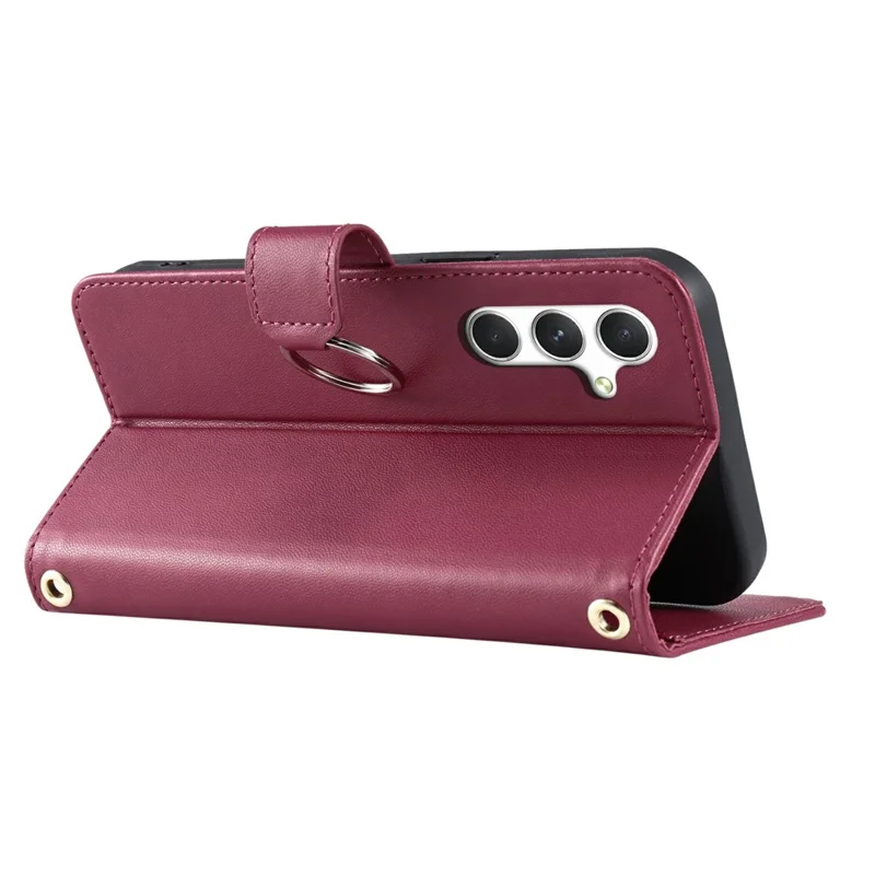 For Samsung Galaxy A15 4G / 5G Crossbody Leather Case Ring Buckle Wallet Stand Rhombus Mobile Cover - Red