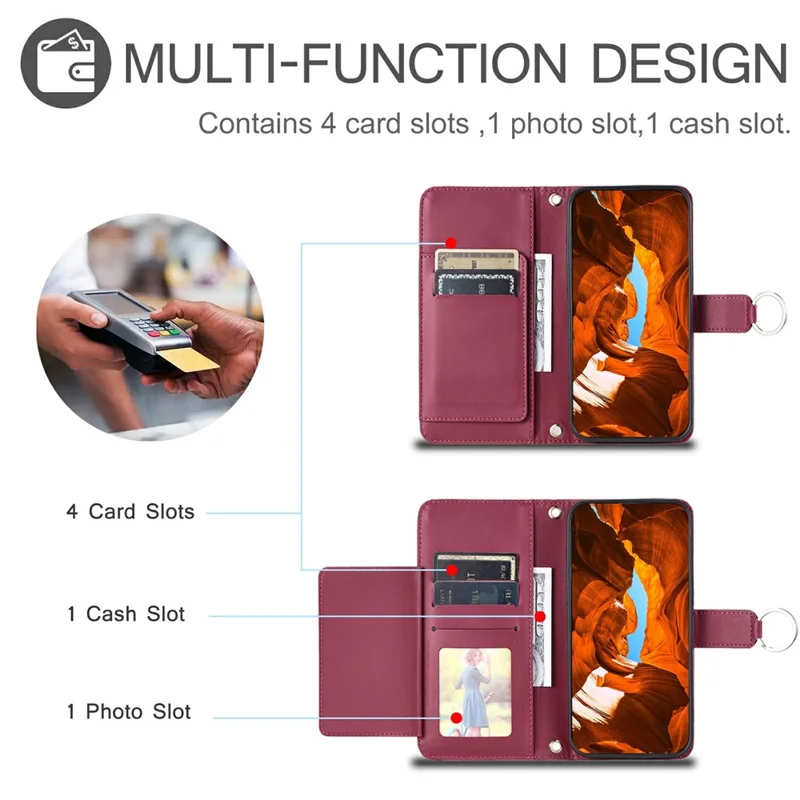 For Samsung Galaxy A15 4G / 5G Crossbody Leather Case Ring Buckle Wallet Stand Rhombus Mobile Cover - Red