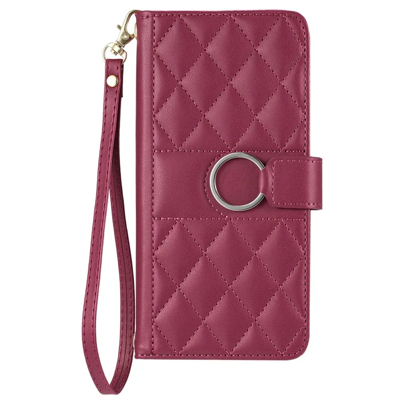 For Samsung Galaxy A35 5G Crossbody Leather Case Ring Buckle Wallet Stand Rhombus Mobile Cover - Red