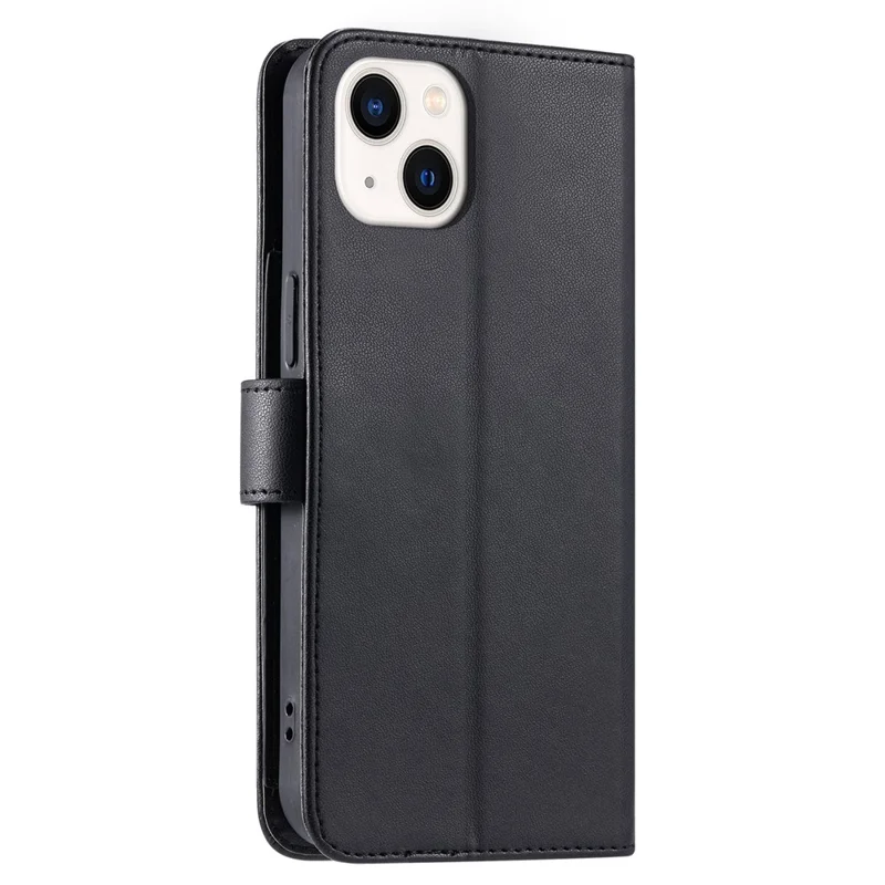 For iPhone 14 / 13 Crossbody Leather Case Ring Buckle Wallet Stand Rhombus Mobile Cover - Black