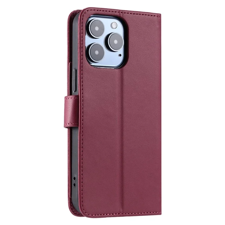 For iPhone 14 Pro Crossbody Leather Case Ring Buckle Wallet Stand Rhombus Mobile Cover - Red