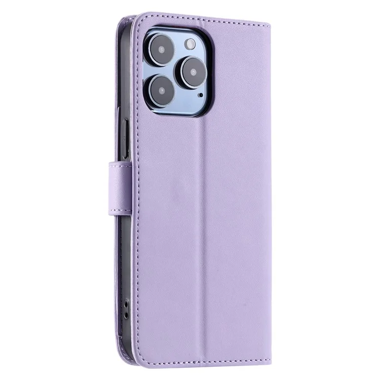For iPhone 14 Pro Max Crossbody Leather Case Ring Buckle Wallet Stand Rhombus Mobile Cover - Purple