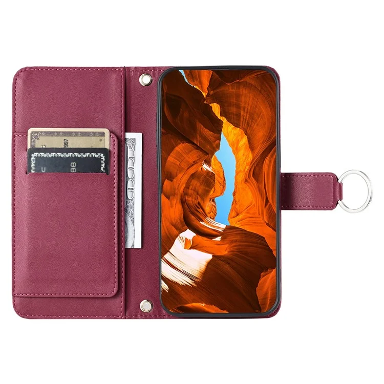 For Sony Xperia 1 VI Crossbody Leather Case Ring Buckle Wallet Stand Rhombus Mobile Cover - Red