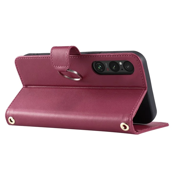 For Sony Xperia 1 VI Crossbody Leather Case Ring Buckle Wallet Stand Rhombus Mobile Cover - Red