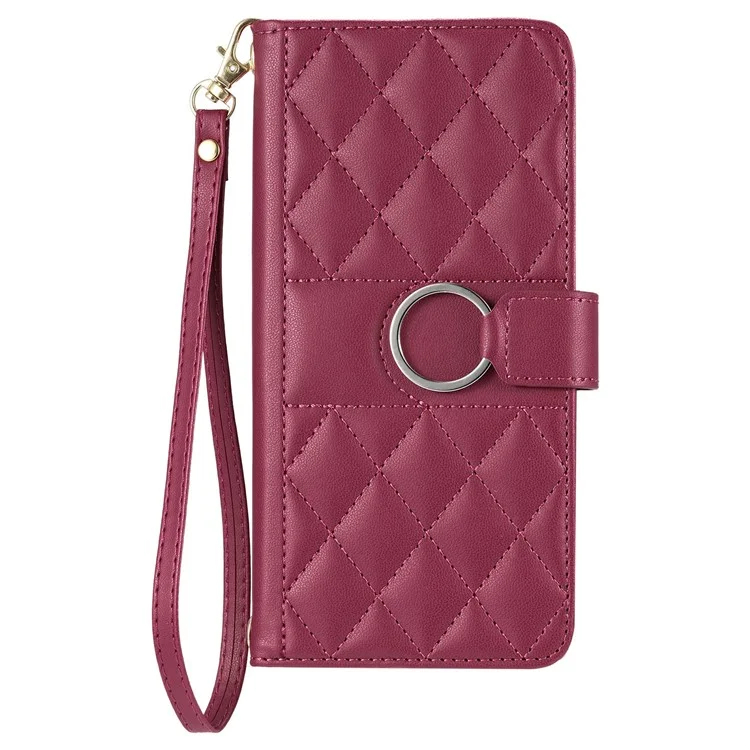 For Sony Xperia 1 VI Crossbody Leather Case Ring Buckle Wallet Stand Rhombus Mobile Cover - Red