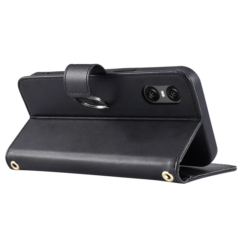 For Sony Xperia 10 VI Crossbody Leather Case Ring Buckle Wallet Stand Rhombus Mobile Cover - Black