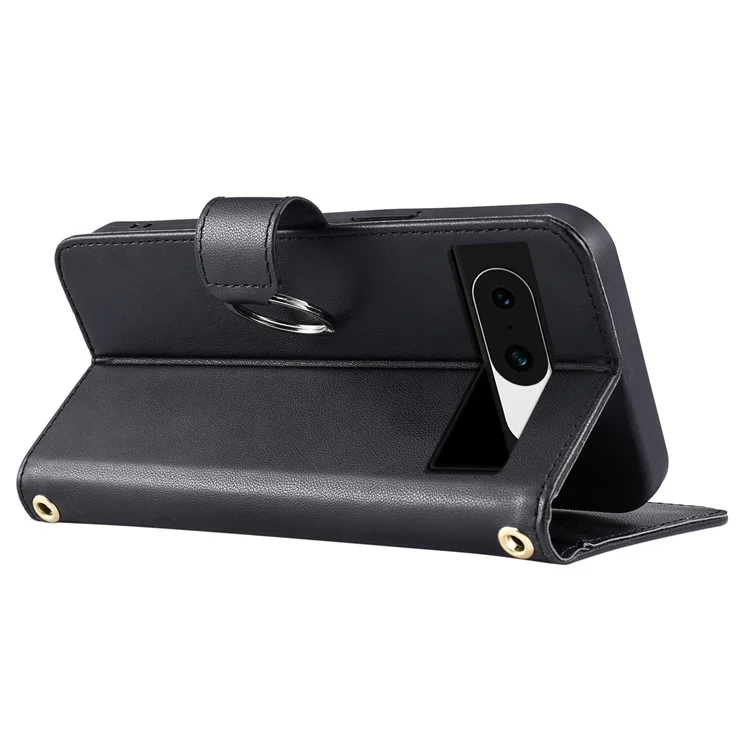 For Google Pixel 8 Crossbody Leather Case Ring Buckle Wallet Stand Rhombus Mobile Cover - Black