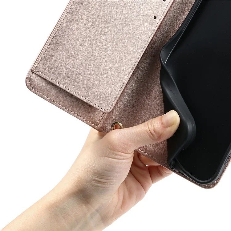 Étui en cuir à bandoulière pour Google Pixel 8a avec boucle anneau, porte-cartes et support - Or rose