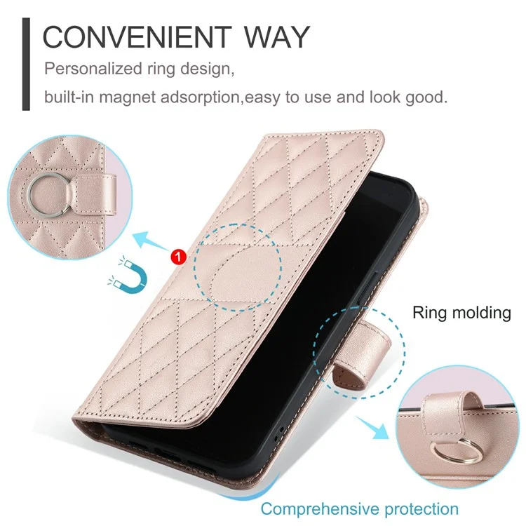 Étui en cuir à bandoulière pour Google Pixel 8a avec boucle anneau, porte-cartes et support - Or rose