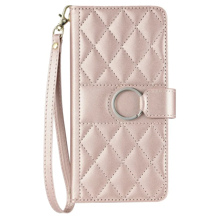 Étui en cuir à bandoulière pour Google Pixel 8a avec boucle anneau, porte-cartes et support - Or rose