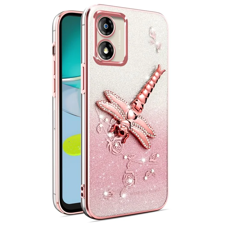 KADEM Hülle für Motorola Moto E13 4G - Drache Ständer TPU Blumen Glitter Telefonabdeckung - Pink