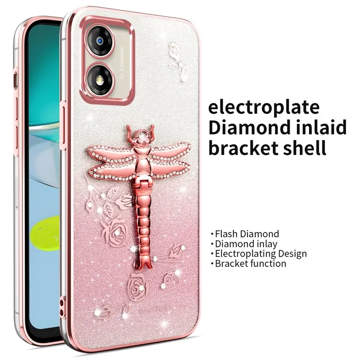 KADEM Hülle für Motorola Moto E13 4G - Drache Ständer TPU Blumen Glitter Telefonabdeckung - Pink