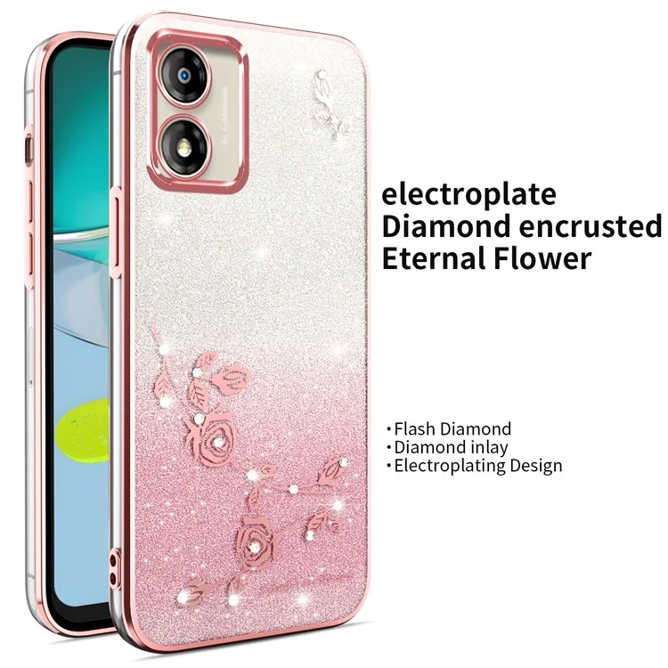 KADEM Hülle für Motorola Moto E13 4G - Drache Ständer TPU Blumen Glitter Telefonabdeckung - Pink
