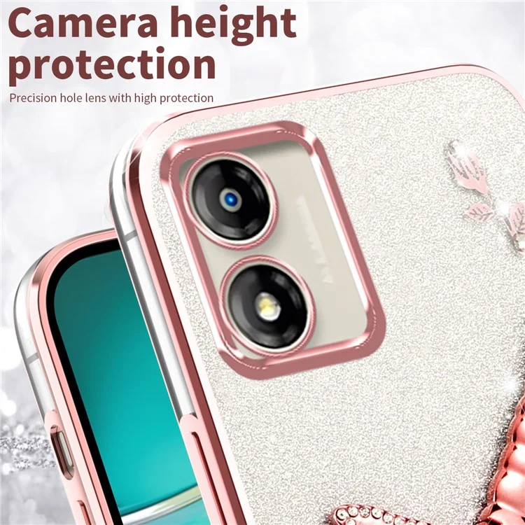 KADEM Hülle für Motorola Moto E13 4G - Drache Ständer TPU Blumen Glitter Telefonabdeckung - Pink