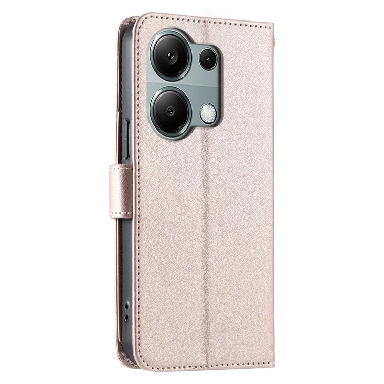 Funda cartera de cuero con soporte y cobertura móvil de rombos para Xiaomi Poco M6 Pro 4G / Redmi Note 13 Pro 4G - Oro rosa