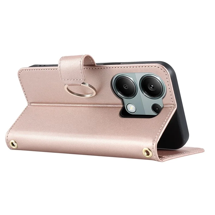 Funda cartera de cuero con soporte y cobertura móvil de rombos para Xiaomi Poco M6 Pro 4G / Redmi Note 13 Pro 4G - Oro rosa