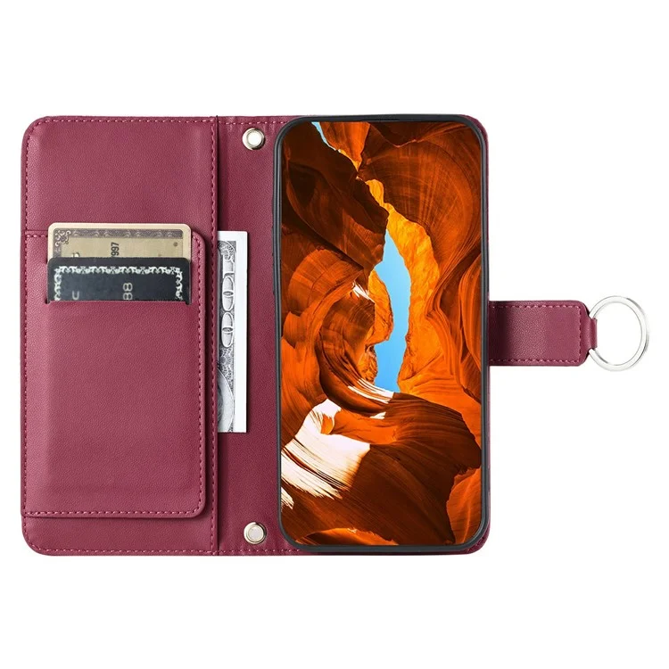 Funda de cuero para Xiaomi Poco X6 Pro 5G / Redmi K70E 5G con correa bandolera, soporte y cubierta móvil con diseño de rombo - Rojo