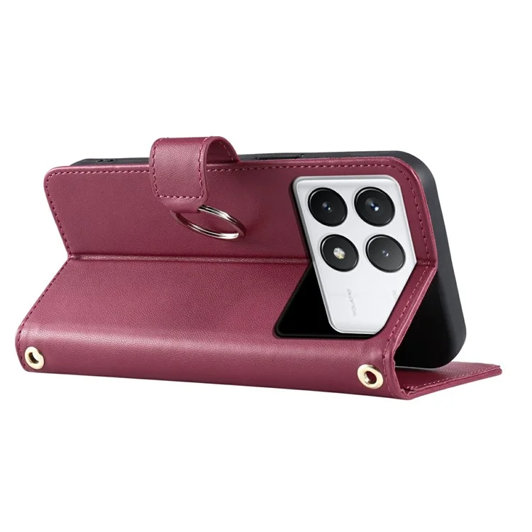 Funda de cuero para Xiaomi Poco X6 Pro 5G / Redmi K70E 5G con correa bandolera, soporte y cubierta móvil con diseño de rombo - Rojo