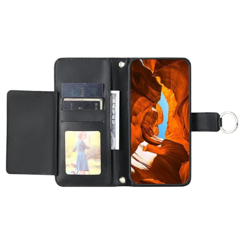 For Xiaomi Poco X6 Pro 5G / Redmi K70E 5G Crossbody Leather Case Wallet Stand Rhombus Mobile Cover - Black