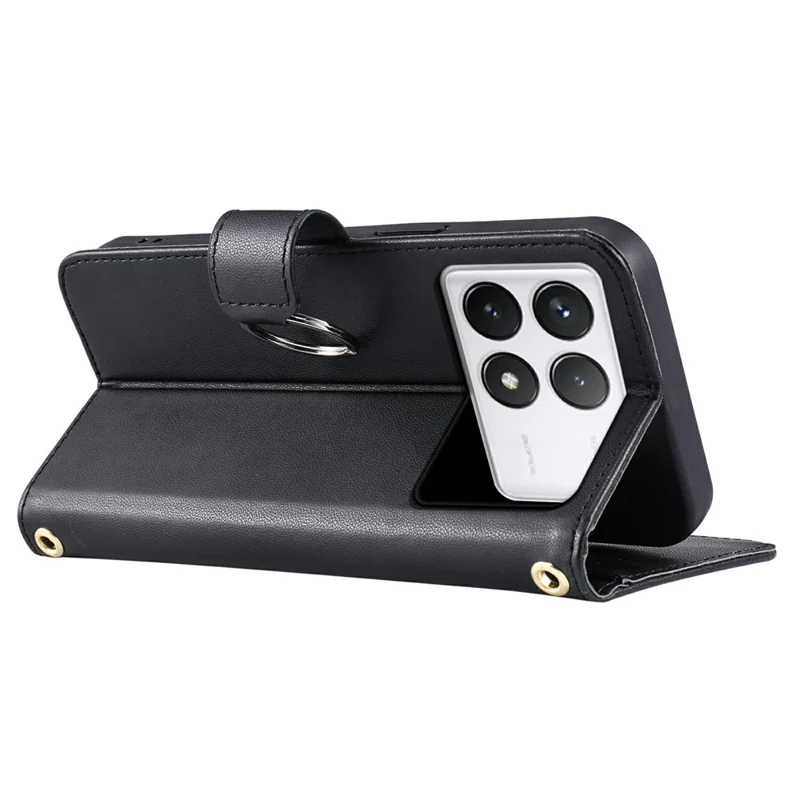 For Xiaomi Poco X6 Pro 5G / Redmi K70E 5G Crossbody Leather Case Wallet Stand Rhombus Mobile Cover - Black