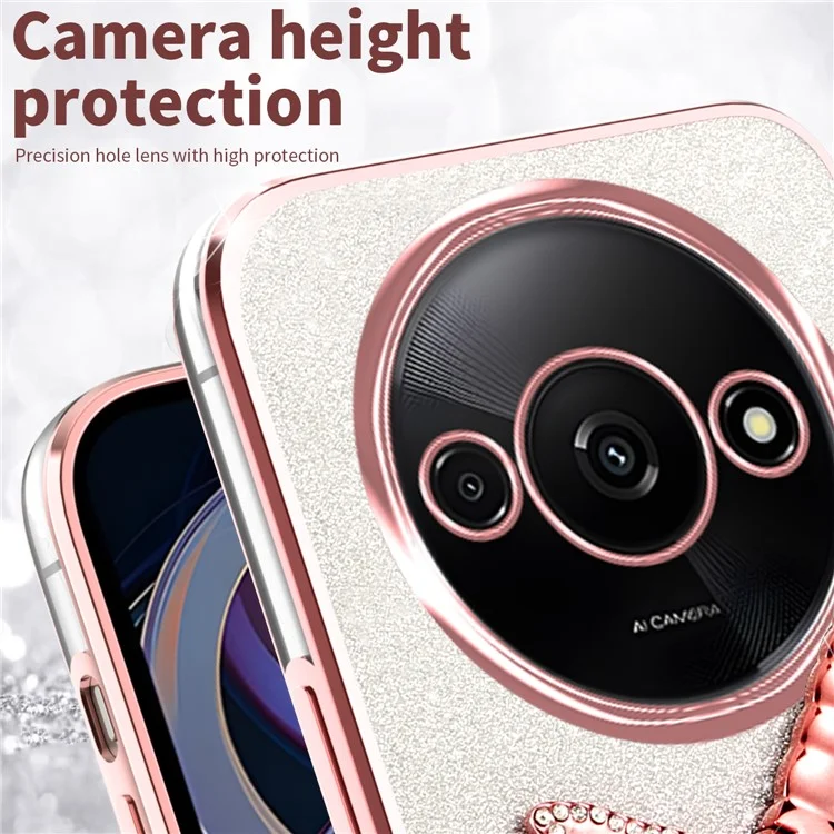 KADEM-Hülle für Xiaomi Redmi A3 4G / A3x 4G / Poco C61 4G Libelle-Ständer TPU Blumen Glitzer Handyhülle - Pink