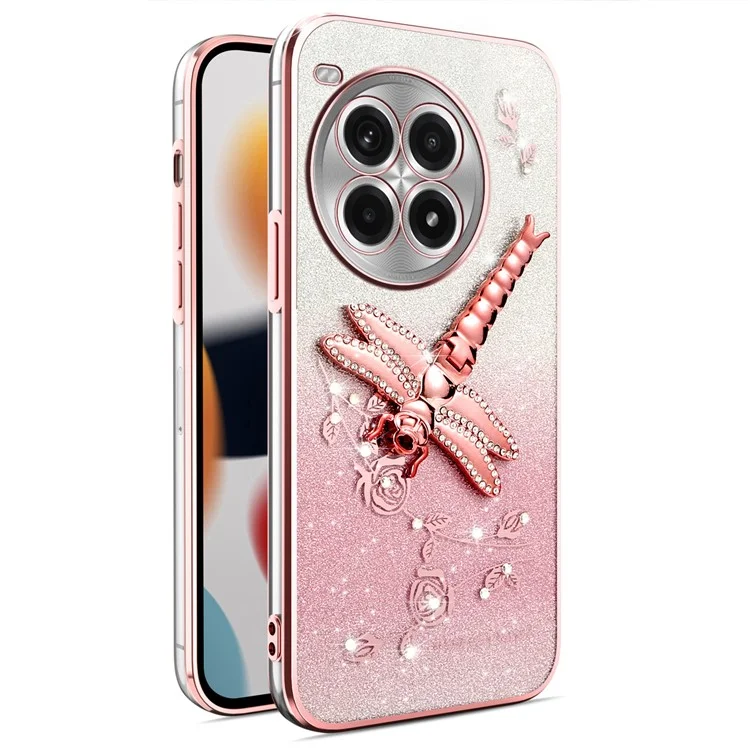 KADEM Hülle für OnePlus Ace 3 Pro 5G Libelle Ständer TPU Blumen Glitzer Handyhülle - Pink