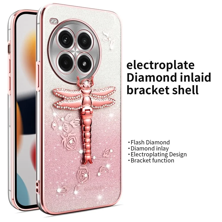 KADEM Hülle für OnePlus Ace 3 Pro 5G Libelle Ständer TPU Blumen Glitzer Handyhülle - Pink