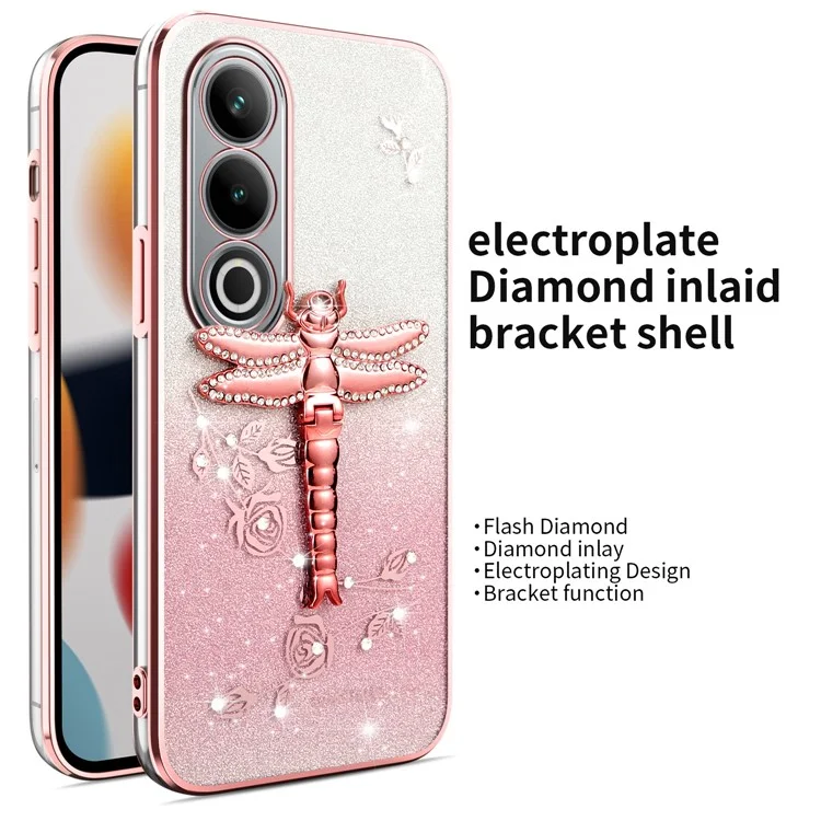 KADEM Funda para OnePlus Ace 3V 5G Libélula Soporte Plegable TPU Flores Brillo Cobertura del Teléfono - Rosa