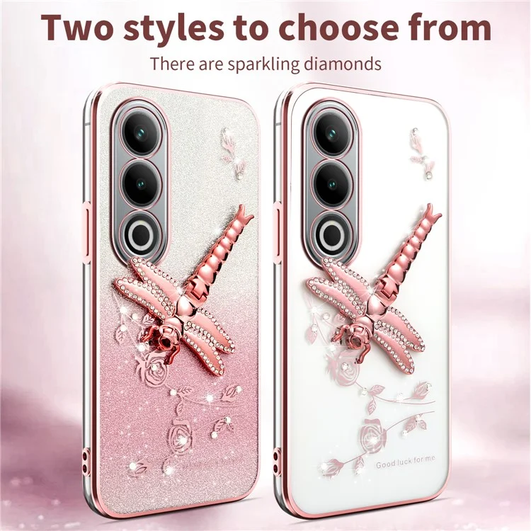 KADEM Funda para OnePlus Ace 3V 5G Libélula Soporte Plegable TPU Flores Brillo Cobertura del Teléfono - Rosa