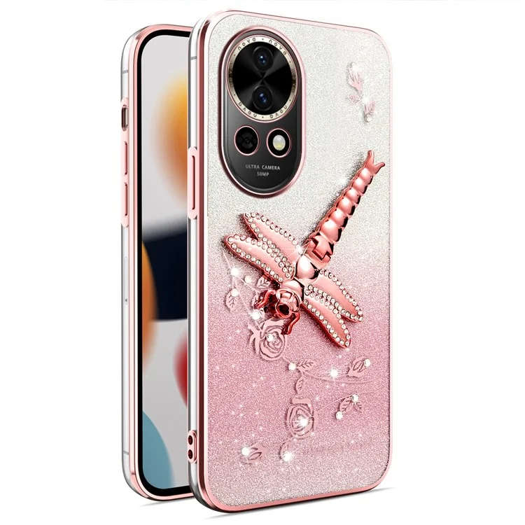 ЧЕХОЛ KADEM ДЛЯ HUAWEI NOVA 13 С ДРАКОНЬИМИ КРЫЛЬЯМИ, ПОДСТАВКОЙ И БЛЕСТКАМИ - РОЗОВЫЙ