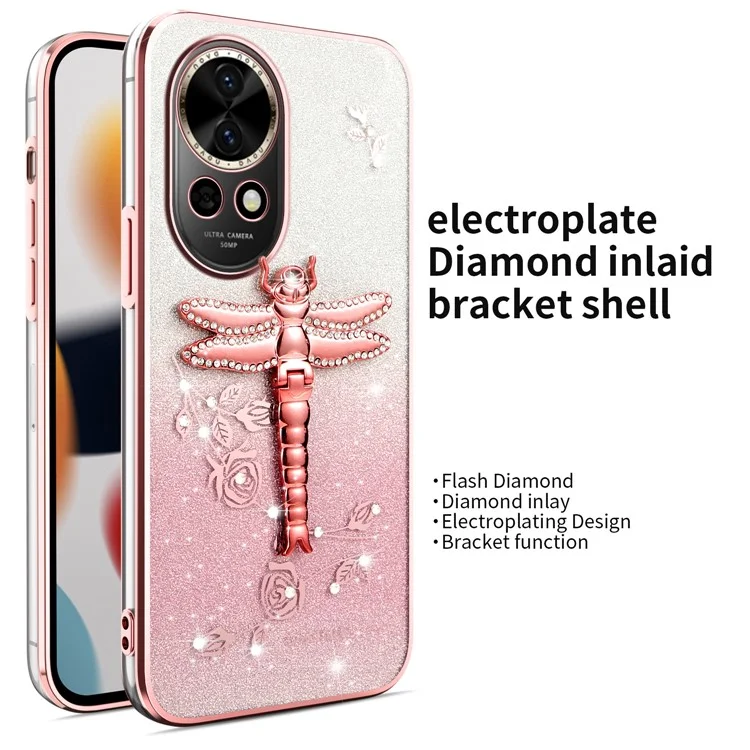 ЧЕХОЛ KADEM ДЛЯ HUAWEI NOVA 13 С ДРАКОНЬИМИ КРЫЛЬЯМИ, ПОДСТАВКОЙ И БЛЕСТКАМИ - РОЗОВЫЙ