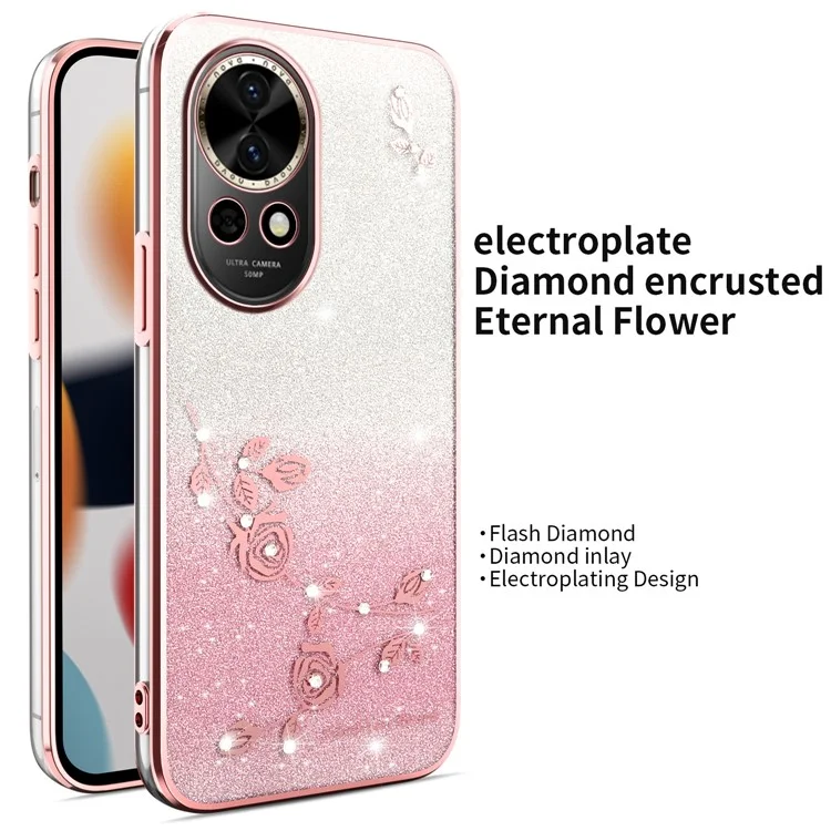 ЧЕХОЛ KADEM ДЛЯ HUAWEI NOVA 13 С ДРАКОНЬИМИ КРЫЛЬЯМИ, ПОДСТАВКОЙ И БЛЕСТКАМИ - РОЗОВЫЙ